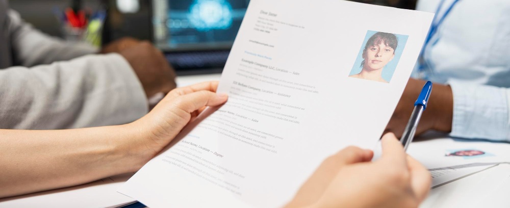 une personne lisant un cv papier